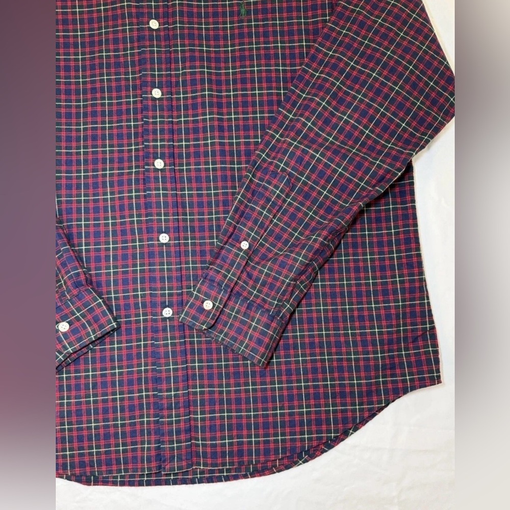 Ralph Lauren Maroon Navy Plaid Button Down Shirt XL Black Pony Polo - Picture 4 of 10